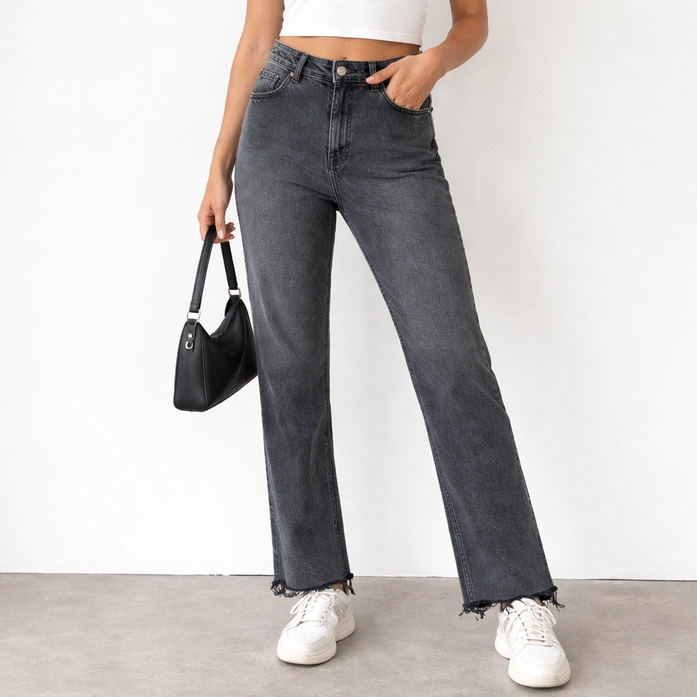 Harper Charcoal Straight Leg Jeans Raw Hem Size 27